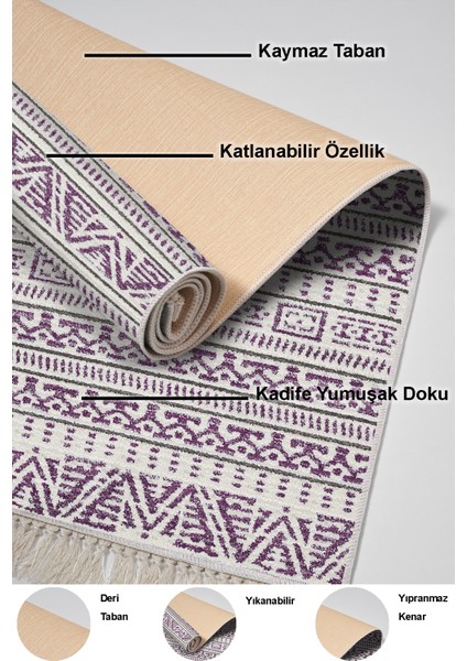 Dijital Salon Halısı Yıldız Deri Kaymaz Taban Saçaklı Iskandinav Adelia Gül Kurusu