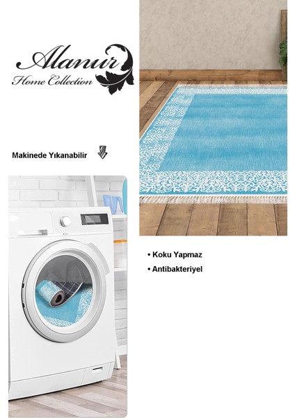 Dijital Salon Halısı Star Pamuk Kaymaz Taban Saçaklı Modern Sequoia Mavi modelleri