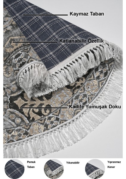 Dijital Mutfak Halısı Star Pamuk Kaymaz Taban Saçaklı Yuvarlak Modern Osana Bej