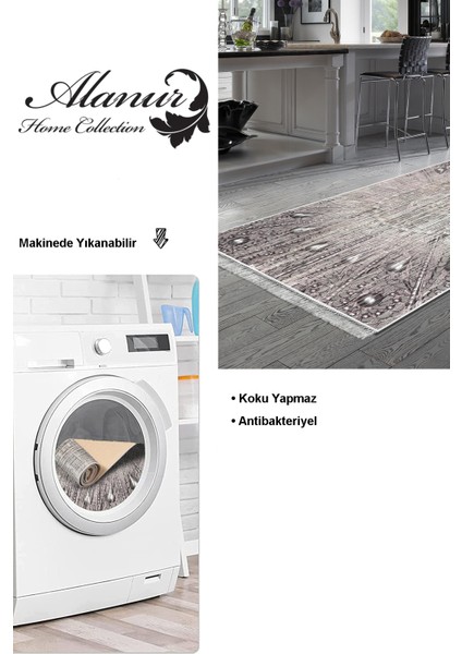 Dijital Mutfak Halısı Yıldız Deri Kaymaz Taban Saçaklı Modern Lee Pudra modelleri