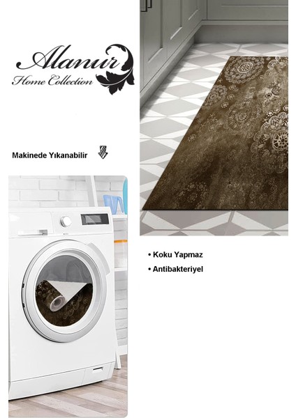 Dijital Mutfak Halısı Trend Keçe Kaymaz Taban Modern Aubree Kahve modelleri