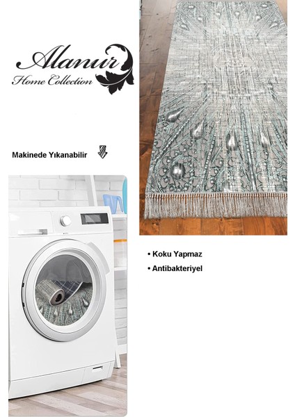 Dijital Mutfak Halısı Star Pamuk Kaymaz Taban Saçaklı Modern Lee Mavi modelleri
