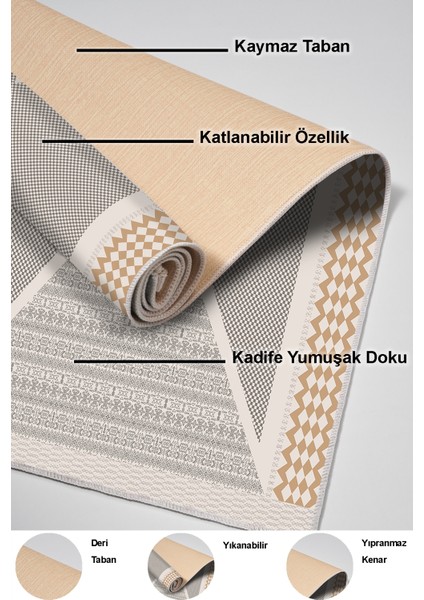 Dijital Mutfak Halısı Yıldız Deri Kaymaz Taban Modern Leila Krem