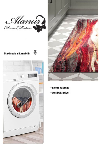 Dijital Mutfak Halısı Star Pamuk Kaymaz Taban Modern Araminta Bordo modelleri