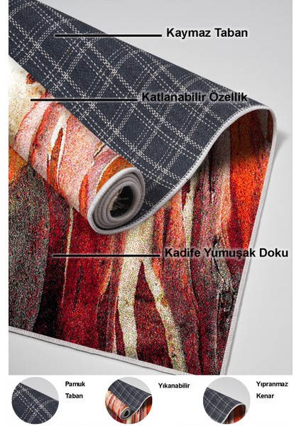 Dijital Mutfak Halısı Star Pamuk Kaymaz Taban Modern Araminta Bordo indirimleri