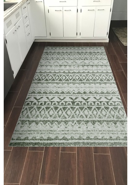 Dijital Mutfak Halısı Star Pamuk Kaymaz Taban Iskandinav Mali Yeşil