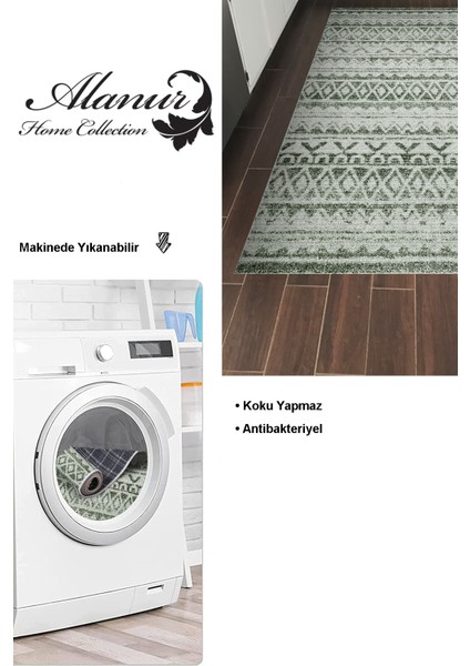 Dijital Mutfak Halısı Star Pamuk Kaymaz Taban Iskandinav Mali Yeşil modelleri