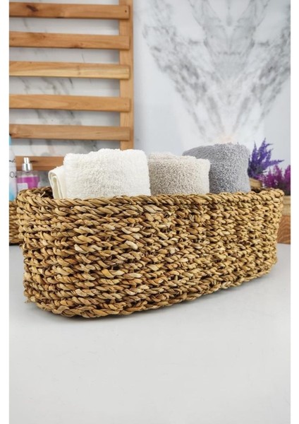 Hasır Banyo ve Makyaj Organizer Sepeti Oval Düzenleyici 38 cm Kahverengi - PNL-PH28 S/3