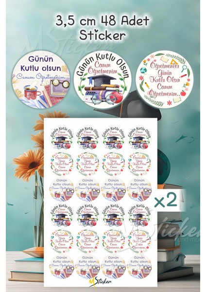 Öğretmenler Günü Sticker Seti, Öğretmenler Günü Hediyesi Etiketi Paket Çiçek Çikolata Stickerı 48 Ad