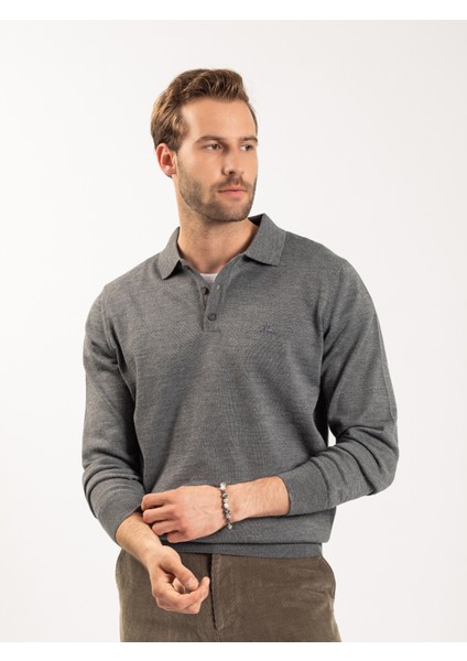 Erkek Regular Fıt Triko Kazak-Gri Melanj fiyatları