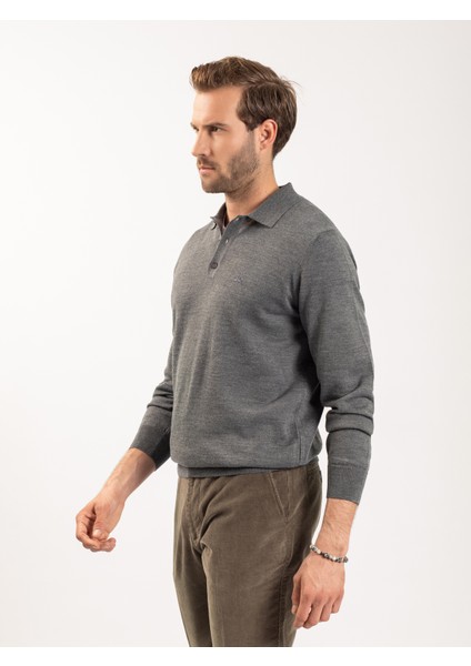 Erkek Regular Fıt Triko Kazak-Gri Melanj modelleri
