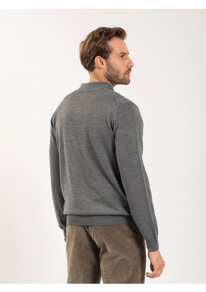 Erkek Regular Fıt Triko Kazak-Gri Melanj fırsatları