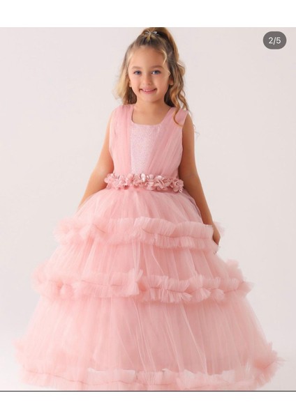 2-10 Yaş Lisa Kids Yeni Sezon Fırfır Etek Çocuk Gelinlik Abiye