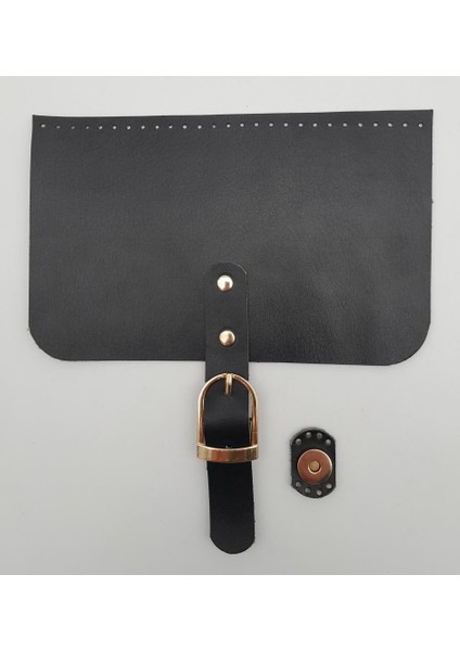 22X24 cm Gerçek Deri Siyah Renk Çanta Kapağı Light Gold Metalli