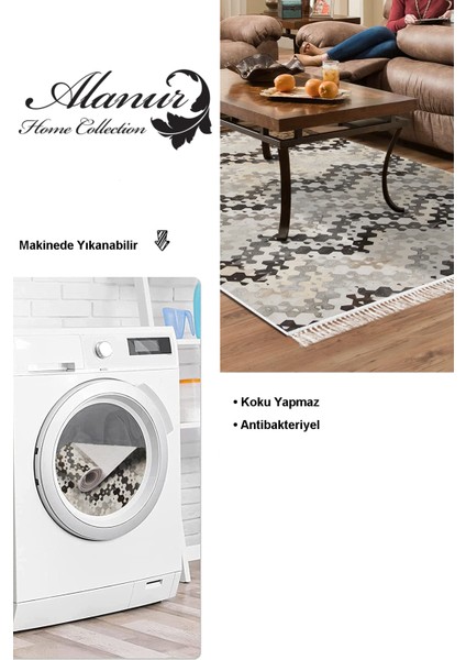 Dijital Salon Halısı Trend Keçe Kaymaz Taban Saçaklı Modern Leighton Pembe modelleri