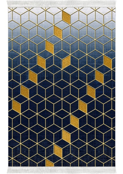 Dijital Salon Halısı Yıldız Deri Kaymaz Taban Saçaklı Modern Daire Lacivert fiyatları