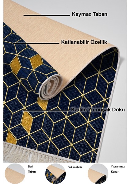 Dijital Salon Halısı Yıldız Deri Kaymaz Taban Saçaklı Modern Daire Lacivert indirimleri