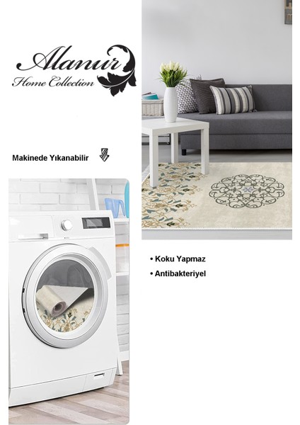 Dijital Salon Halısı Trend Keçe Kaymaz Taban Saçaklı Modern Demetria Bej modelleri