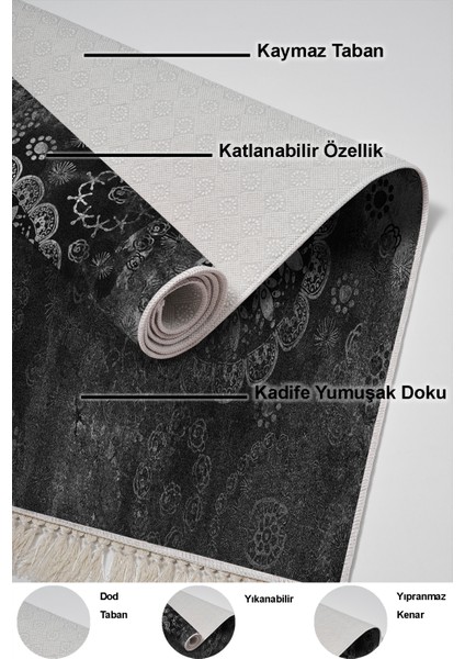 Dijital Salon Halısı Trend Keçe Kaymaz Taban Saçaklı Modern Aubree Gri indirimleri