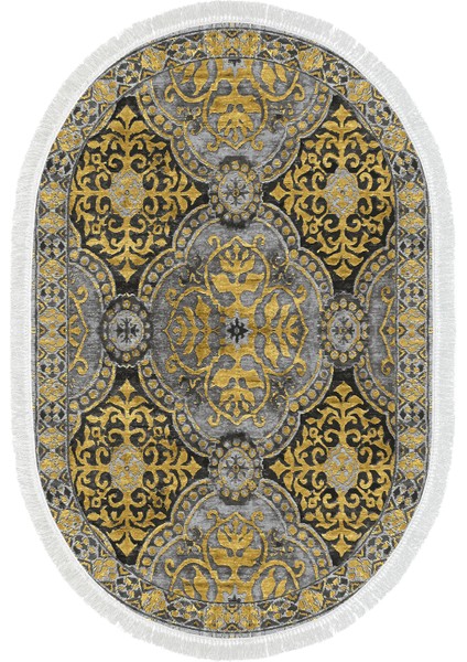 Dijital Mutfak Halısı Trend Keçe Kaymaz Taban Saçaklı Oval Modern Osana Sarı fiyatları