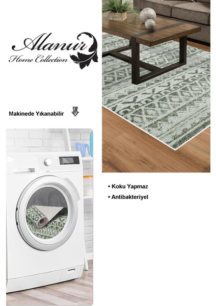 Dijital Salon Halısı Trend Keçe Kaymaz Taban Iskandinav Mali Yeşil