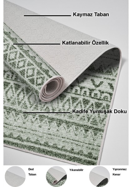Dijital Salon Halısı Trend Keçe Kaymaz Taban Iskandinav Mali Yeşil