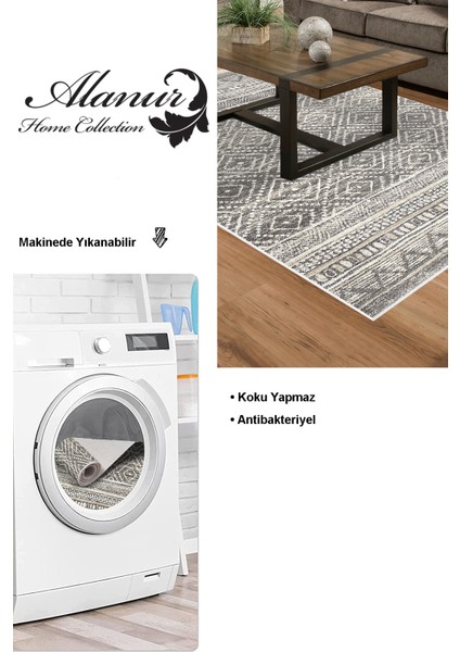 Dijital Salon Halısı Trend Keçe Kaymaz Taban Iskandinav Liz Gri