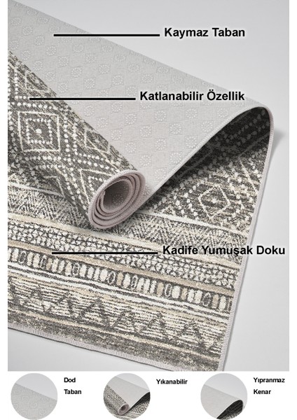 Dijital Salon Halısı Trend Keçe Kaymaz Taban Iskandinav Liz Gri