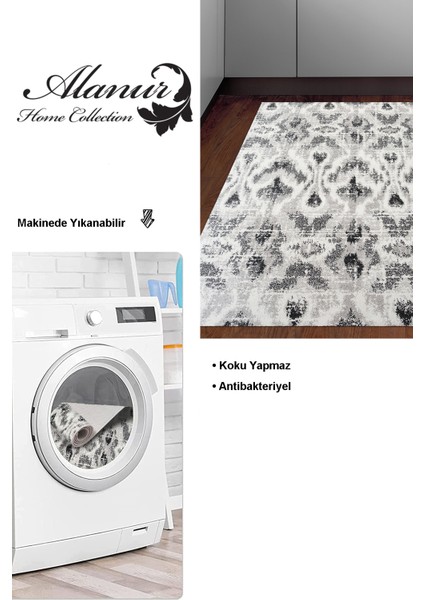 Dijital Mutfak Halısı Trend Keçe Kaymaz Taban Iskandinav Annika Gri