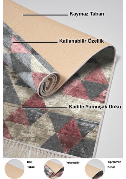 Dijital Salon Halısı Yıldız Deri Kaymaz Taban Saçaklı Iskandinav Kitty Pudra