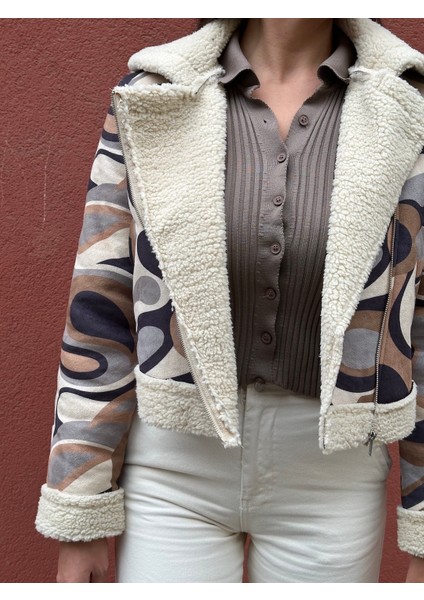 Çok Renkli Peluş Crop Mont fiyatları