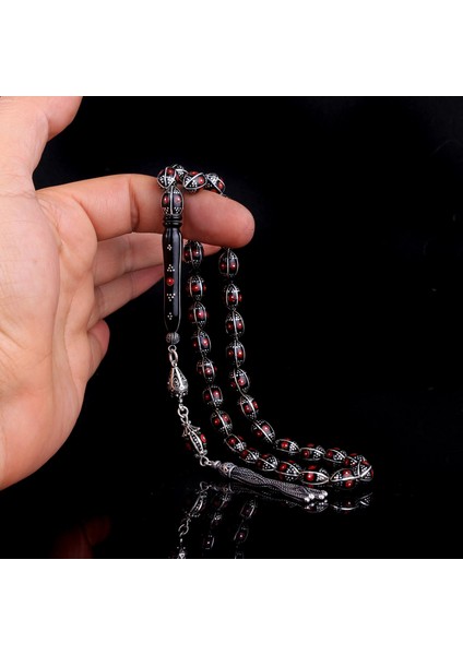 Arpa Kesim Erzurum Oltu Taşı 925 Ayar Gümüş Püsküllü Tesbih indirimleri