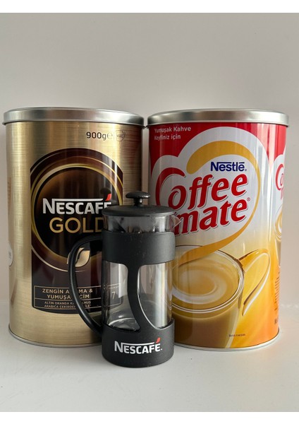 Gold 900 gr Teneke+ Coffe Mate 2 kg +French Press