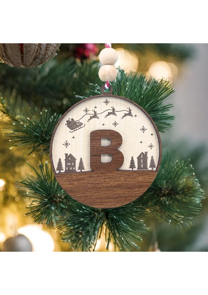 Iskandinav Tarzı B Harfi Yılbaşı Ağaç Süsü, Kişiselleştirilmiş Minimalist Noel Baba Desenli Çam Ağacı Süsü