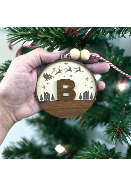 Iskandinav Tarzı B Harfi Yılbaşı Ağaç Süsü, Kişiselleştirilmiş Minimalist Noel Baba Desenli Çam Ağacı Süsü
