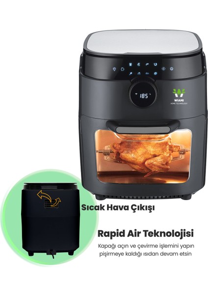 Air Fryer 12 Litre Siyah Oven Akıllı Fritöz