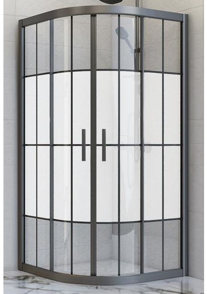 Duşakabin Oval Siyah Çizgi Ortası Buzlu 5 mm Yükseklik 190 cm