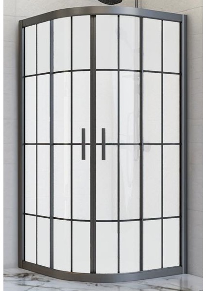 Duşakabin Oval Siyah Çizgi Buzlu 5 mm Yükseklik 190 cm