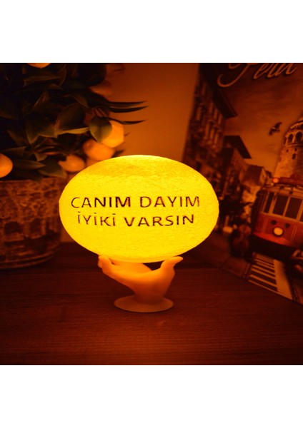 12CM Canım Dayım Iyiki Varsın Standlı Ay Küresi Neon LED Lamba Hediyelik Eşya Avize Masa Lambası Gece Lambası Moon Yılbaşı Hediye