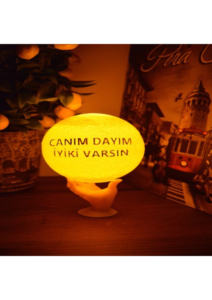 12CM Canım Dayım Iyiki Varsın Standlı Ay Küresi Neon LED Lamba Hediyelik Eşya Avize Masa Lambası Gece Lambası Moon Yılbaşı Hediye