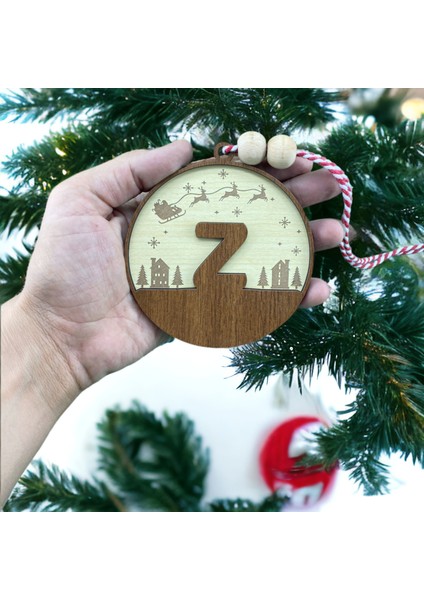 Iskandinav Tarzı Z Harfi Yılbaşı Ağaç Süsü, Kişiselleştirilmiş Minimalist Noel Baba Desenli Çam Ağacı Süsü