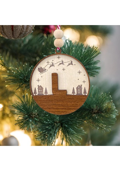 Iskandinav Tarzı L Harfi Yılbaşı Ağaç Süsü, Kişiselleştirilmiş Minimalist Noel Baba Desenli Çam Ağacı Süsü