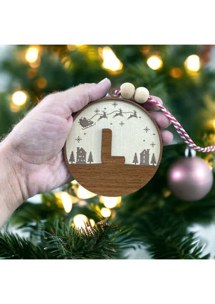 Iskandinav Tarzı L Harfi Yılbaşı Ağaç Süsü, Kişiselleştirilmiş Minimalist Noel Baba Desenli Çam Ağacı Süsü