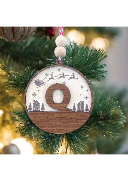 Iskandinav Tarzı Q Harfi Yılbaşı Ağaç Süsü, Kişiselleştirilmiş Minimalist Noel Baba Desenli Çam Ağacı Süsü