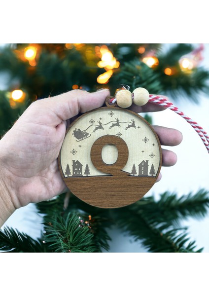 Iskandinav Tarzı Q Harfi Yılbaşı Ağaç Süsü, Kişiselleştirilmiş Minimalist Noel Baba Desenli Çam Ağacı Süsü