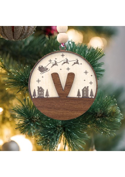 Iskandinav Tarzı V Harfi Yılbaşı Ağaç Süsü, Kişiselleştirilmiş Minimalist Noel Baba Desenli Çam Ağacı Süsü