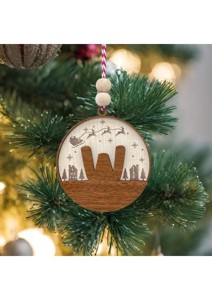 Iskandinav Tarzı W Harfi Yılbaşı Ağaç Süsü, Kişiselleştirilmiş Minimalist Noel Baba Desenli Çam Ağacı Süsü