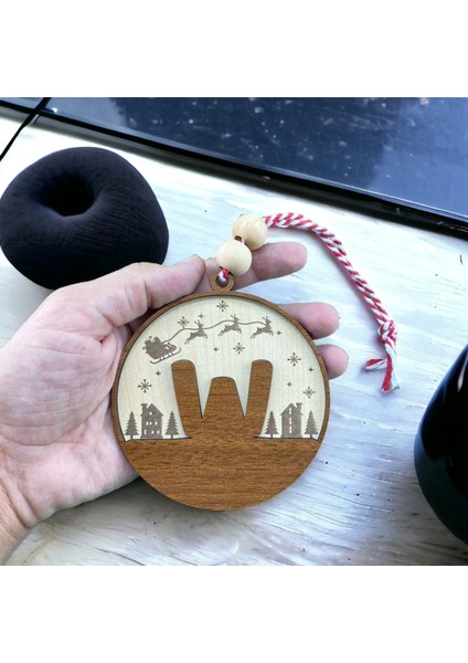 Iskandinav Tarzı W Harfi Yılbaşı Ağaç Süsü, Kişiselleştirilmiş Minimalist Noel Baba Desenli Çam Ağacı Süsü