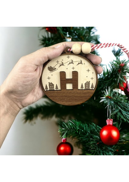 Iskandinav Tarzı H Harfi Yılbaşı Ağaç Süsü, Kişiselleştirilmiş Minimalist Noel Baba Desenli Çam Ağacı Süsü