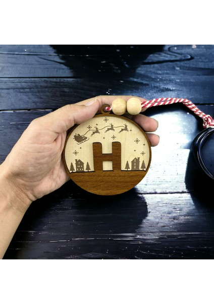 Iskandinav Tarzı H Harfi Yılbaşı Ağaç Süsü, Kişiselleştirilmiş Minimalist Noel Baba Desenli Çam Ağacı Süsü